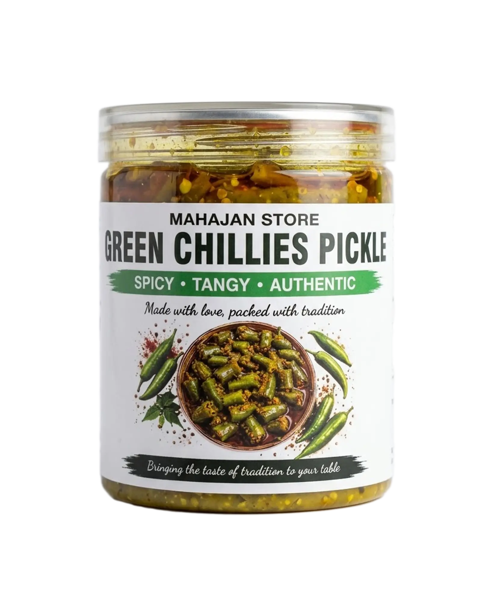 A traditional Indian green chilli pickle (lal mirch ka achar) in a ceramic bowl, glistening with oil and mixed with fennel and mustard seeds."